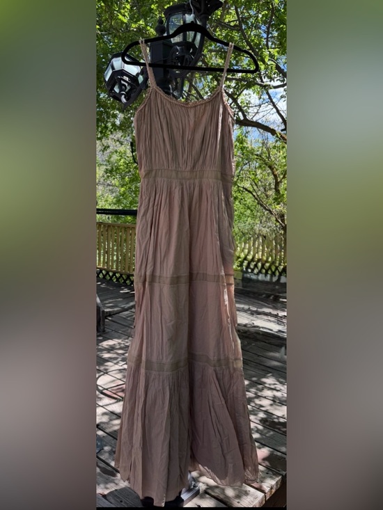 Alberta Ferretti Dresses & Skirts - ALBERTA FERRETTI Cotton Tiered Maxi Dress Taupe Empire Waist Sz 8 Lined Flowy